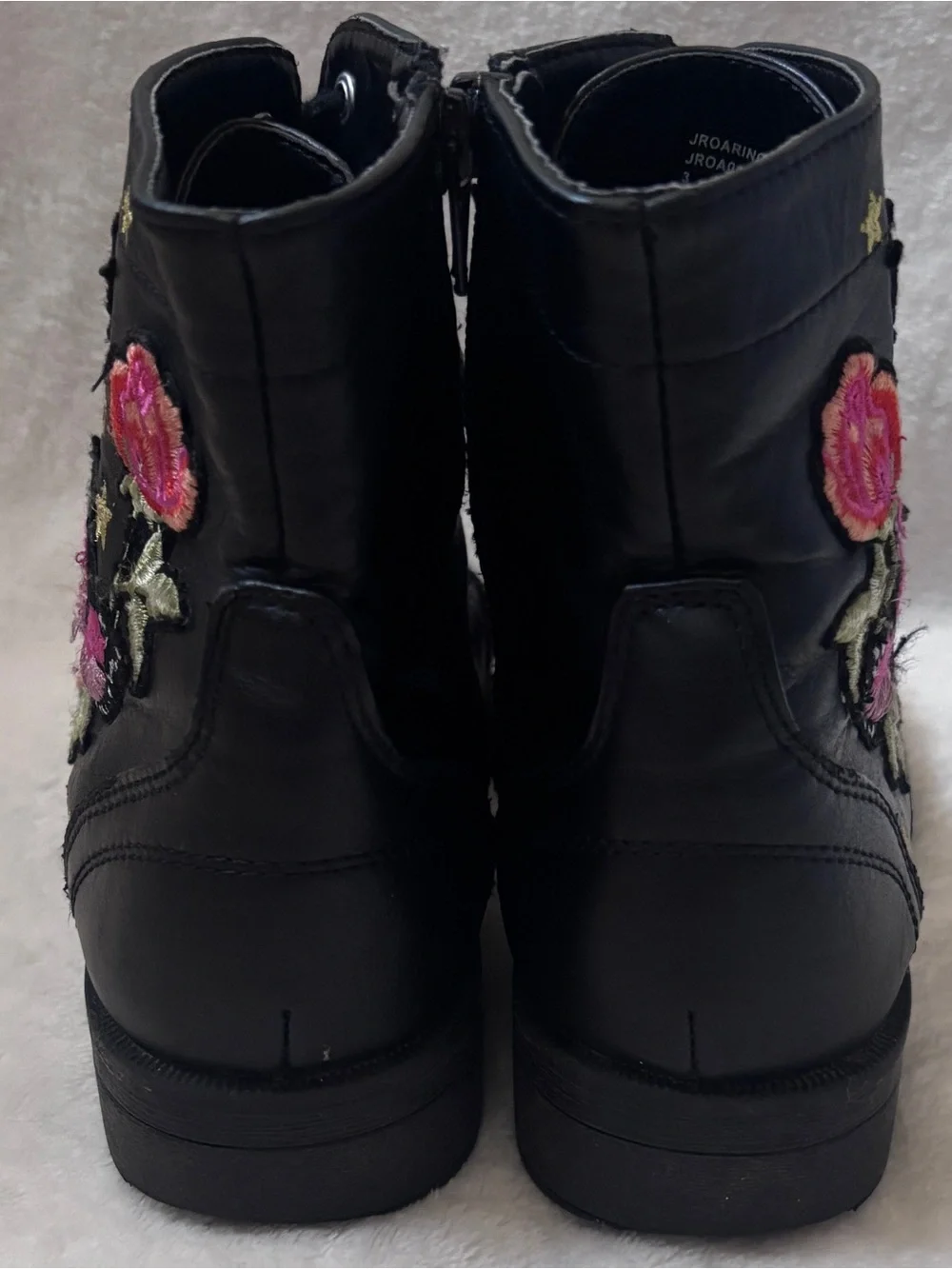 Steve Madden Girls Black Combat Boots Floral Butterfly Embroidered Size 3